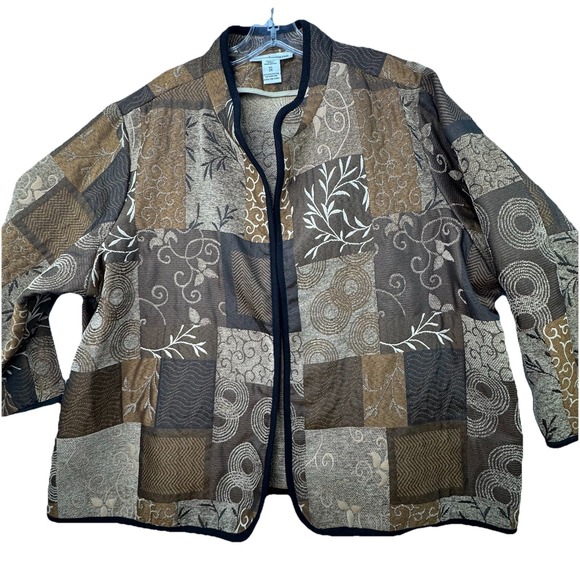 Serengeti Jackets & Blazers - Serengeti Womens Plus Size 2X Open Front Blazer Brown Earthy Boho Patchwork‎